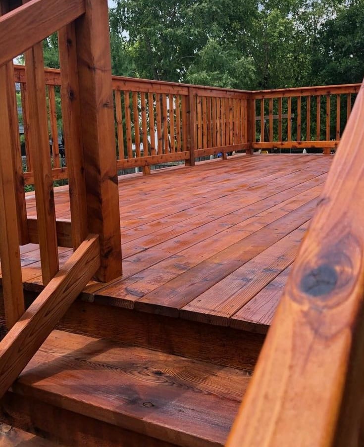Freshly restored cedar deck with railings